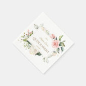 Elegantes Rosa Rosa Weiße Blume Gold Quinceañera Serviette (Ecke)