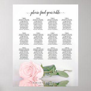 Elegantes Rosa Rose 12 Tabelle Seating Chart Poster