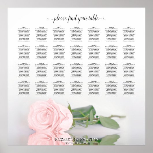 Elegantes Rosa Rose 28 Tabelle Hochzeitstabelle Poster (Vorne)