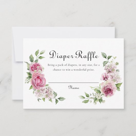 Elegantes rosa Rose Baby Duschdusche Windeln Raffl RSVP Karte (Vorderseite)