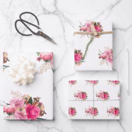 Elegantes Rosa Rose Blumenstrauß Bouquet Geschenkpapier Set