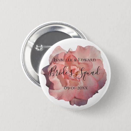 Elegantes Rosa Rose Brautparty Button (Vorne & Hinten)
