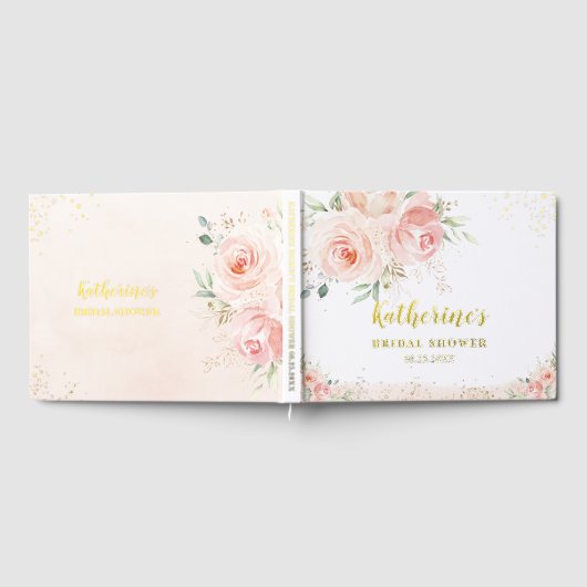 Elegantes Rosa Rose Brautparty Gold Gästebuch (Voll)