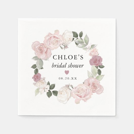 Elegantes rosa Rose Brautparty Serviette (Vorderseite)