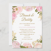 Elegantes rosa Rose Brunch und Bubbly Brautparty Einladung (Vorderseite)