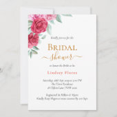 Elegantes Rosa Rose Floral Gold Brautparty Einladung (Vorderseite)