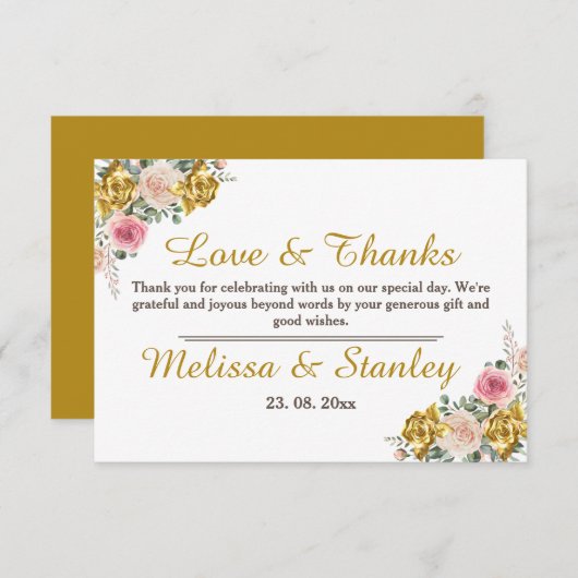 Elegantes Rosa, Rose Gold Eukalyptus Floral Weddin Dankeskarte (Vorne/Hinten)