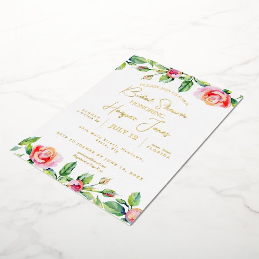 Elegantes rosa Rose & Gold Foil Brautparty Folieneinladung (Gedreht)