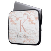 Elegantes rosa Rose Gold Foil Marmor Monogramm Laptopschutzhülle (Vorderseite Links)