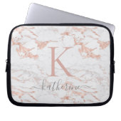 Elegantes rosa Rose Gold Foil Marmor Monogramm Laptopschutzhülle (Vorderseite)