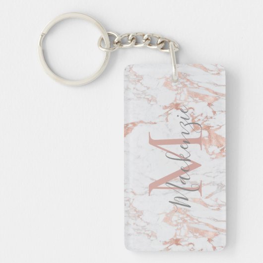 Elegantes Rosa | Rose Gold Foil Monogram Foto Schlüsselanhänger (Vorderseite)