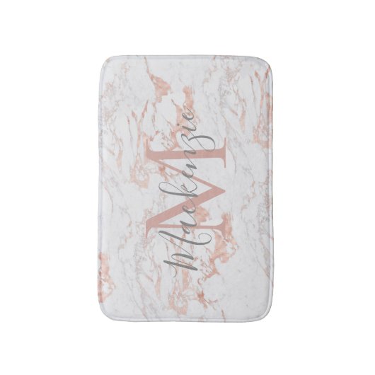 Elegantes Rosa | Rose Gold Foil Monogramm Badematte (Vorderseite Vertikal)