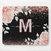 Elegantes Rosa Rose Gold Glitzer Monogramm Mousepad (Vorne)