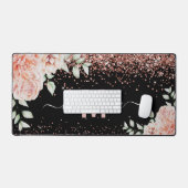 Elegantes Rosa Rose Gold Glitzer Monogramm Schreibtischunterlage (Tastatur & Maus)
