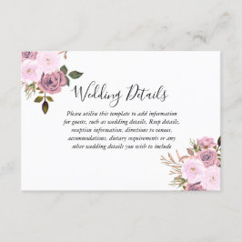 Elegantes Rosa & Rose Gold Hochzeitsempfang Detail Begleitkarte