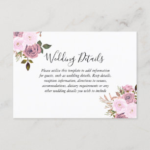 Elegantes Rosa & Rose Gold Hochzeitsempfang Detail Begleitkarte