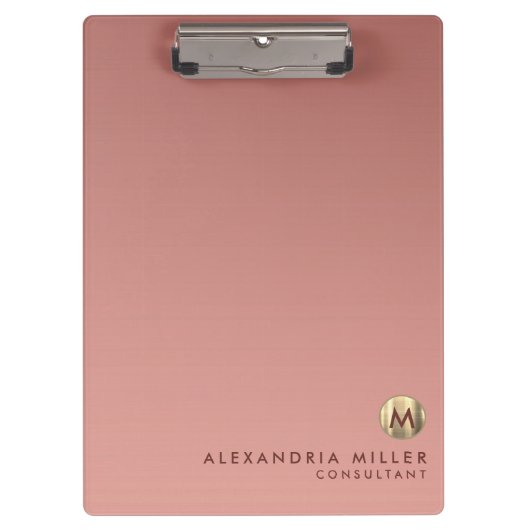 Elegantes rosa Rose Gold Monogramm Klemmbrett (Vorderseite)