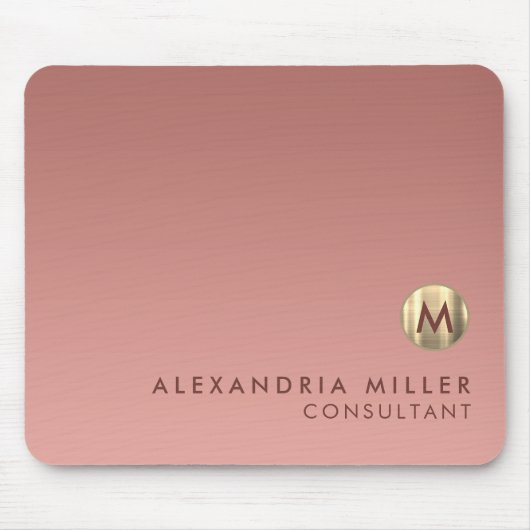 Elegantes rosa Rose Gold Monogramm Mousepad (Vorne)