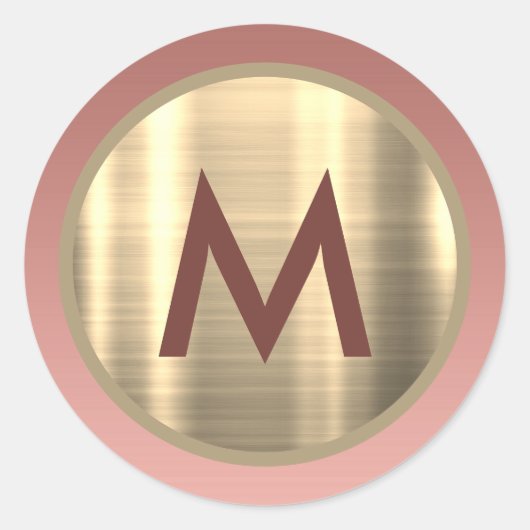 Elegantes rosa Rose Gold Monogramm Runder Aufkleber (Vorderseite)