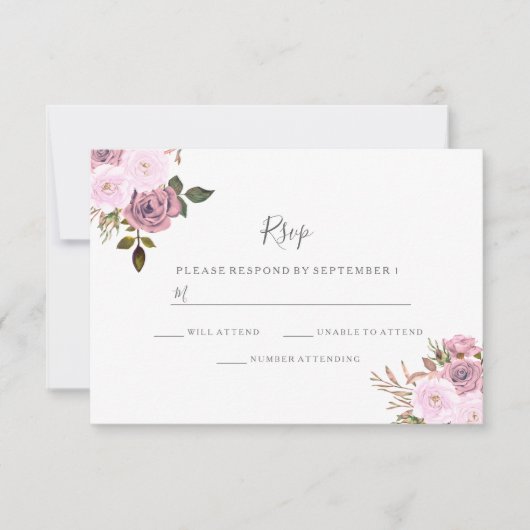 Elegantes Rosa & Rose Gold Wedding RSVP (Vorderseite)