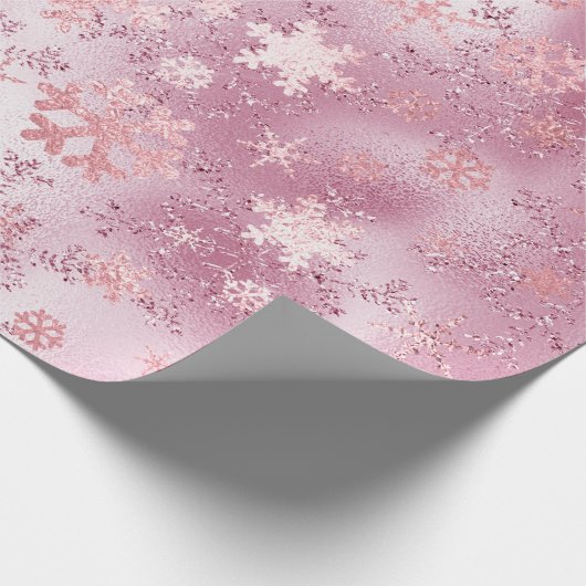 Elegantes rosa Rose Gold Weihnachten Schneeflocken Geschenkpapier (Ecke)