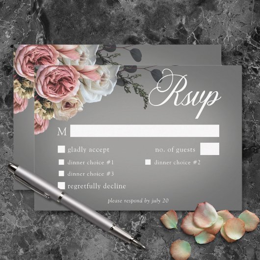 Elegantes Rosa Rose Grau RSVP Karte