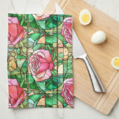 Elegantes rosa Rose Imitat gestanztes Glasmuster Geschirrtuch (Viertel Falte)