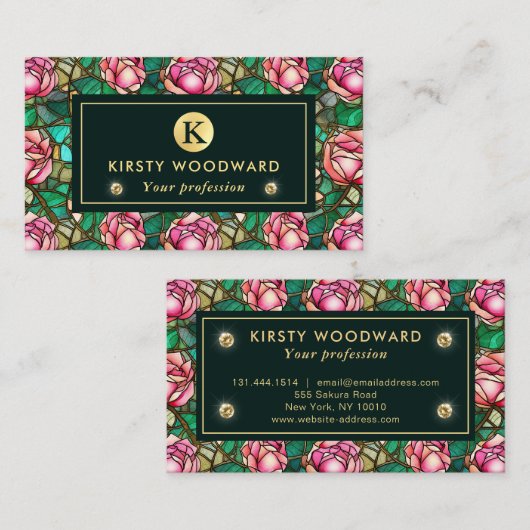 Elegantes rosa Rose Imitat gestanztes Glasmuster Visitenkarte (Vorne/Hinten)