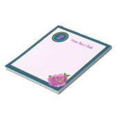 Elegantes rosa Rose Monogram Script Notizblock (Rotiert)