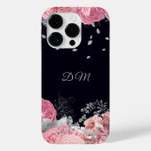 Elegantes rosa Rose Silver Leaf Monogramm Case-Mate iPhone Hülle (Rückseite)