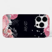 Elegantes rosa Rose Silver Leaf Monogramm Case-Mate iPhone Hülle (Rückseite (Horizontal))
