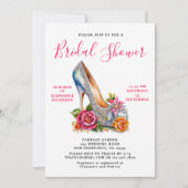 Elegantes Rosa Rose Silver Shoe Brautparty Einladung (Vorderseite)