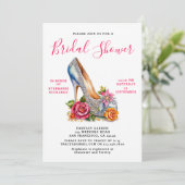 Elegantes Rosa Rose Silver Shoe Brautparty Einladung (Stehend Vorderseite)