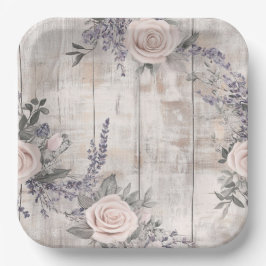 Elegantes rosa Rose und Lavender Wedding Paper Pla Pappteller