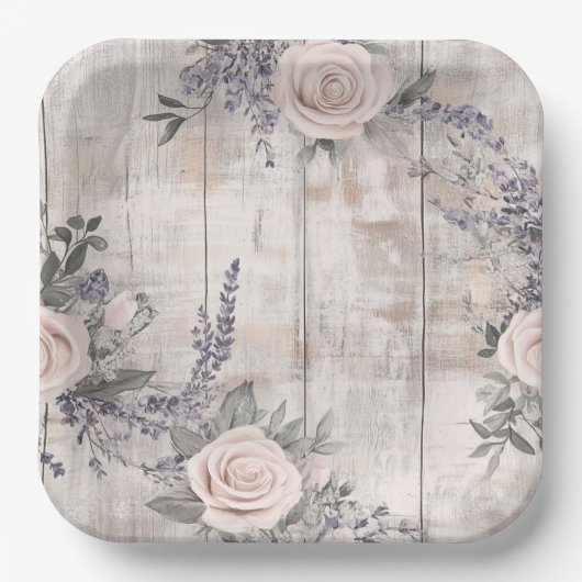 Elegantes rosa Rose und Lavender Wedding Paper Pla Pappteller (Vorderseite)
