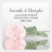 Elegantes Rosa Rose Wedding Rücksendeadresse Siege Quadratischer Aufkleber (Vorderseite)