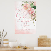 Elegantes rosa Rosen Babydusche Begrüßungszeichen Poster (Küche)