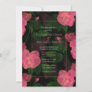 Elegantes rosa Rosen Blumengemälde Schwarzes Desig Einladung