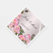 Elegantes rosa Rosen und Perlen Papier Napkins Serviette (Ecke)