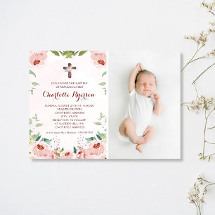 Elegantes, rosa Rosenbläschen Taufbecken Foto Einladung