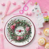 Elegantes rosa Rosenblatt Rotes Herz Papierplatte Pappteller (Party)