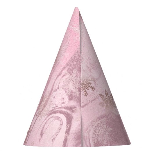 Elegantes rosa Rosengold-Schneeflockenmuster Partyhütchen (Rückseite)