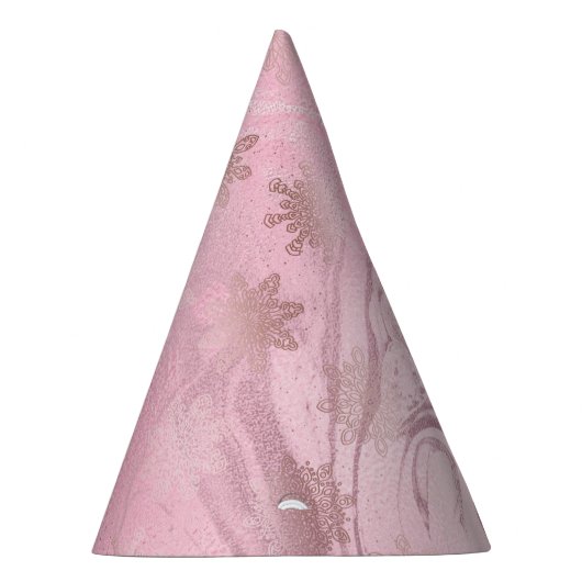 Elegantes rosa Rosengold-Schneeflockenmuster Partyhütchen (Rechts)