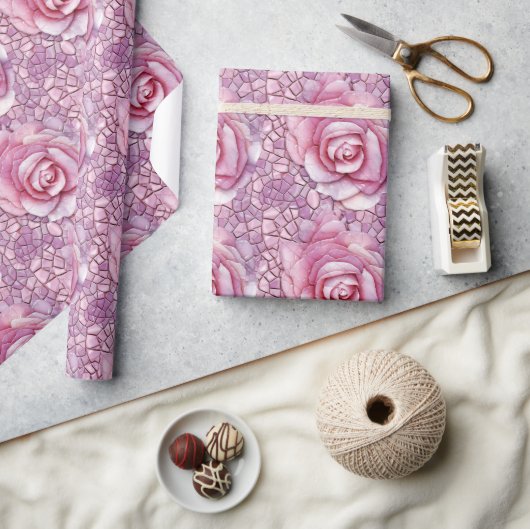 Elegantes rosa Rosenmosaikmuster Geschenkpapier (Kunsthandwerk)