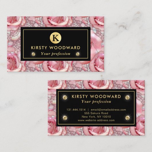Elegantes rosa Rosenmosaikmuster Visitenkarte (Vorne/Hinten)