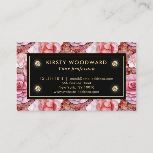 Elegantes rosa Rosenmosaikmuster Visitenkarte (Rückseite)