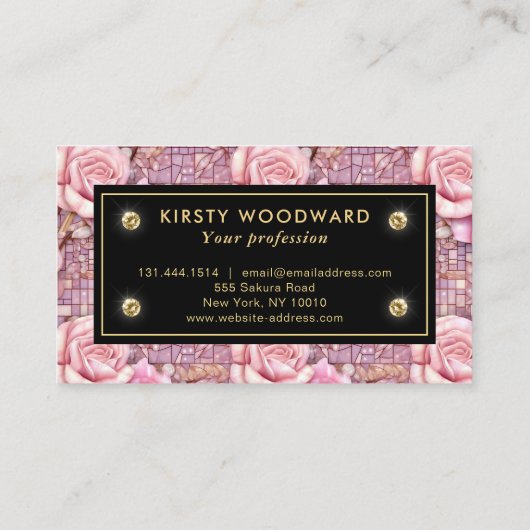Elegantes rosa Rosenmosaikmuster Visitenkarte (Rückseite)