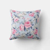 Elegantes rosa Rosenmuster und weiße Blume Kissen (Rückseite)