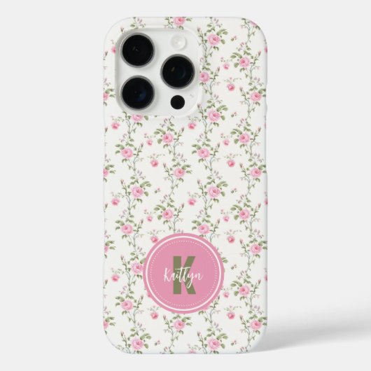 Elegantes rosa Roses Blume Muster Monogramm Case-Mate iPhone Hülle (Rückseite)