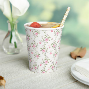 Elegantes rosa Roses-Blume-Muster Pappbecher